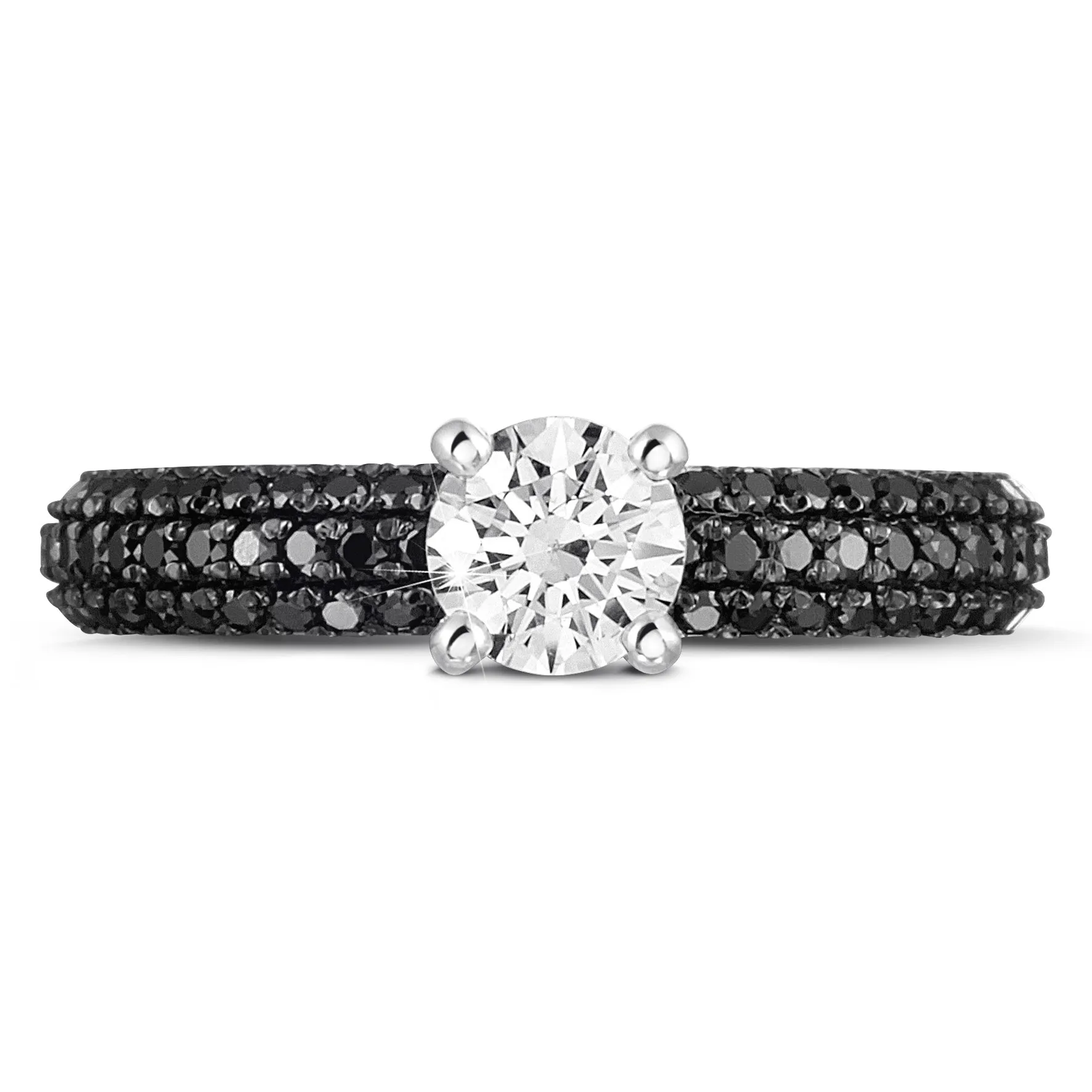 0.50 quilates anillo solitario (banda completa) en oro blanco con diamantes negros 
