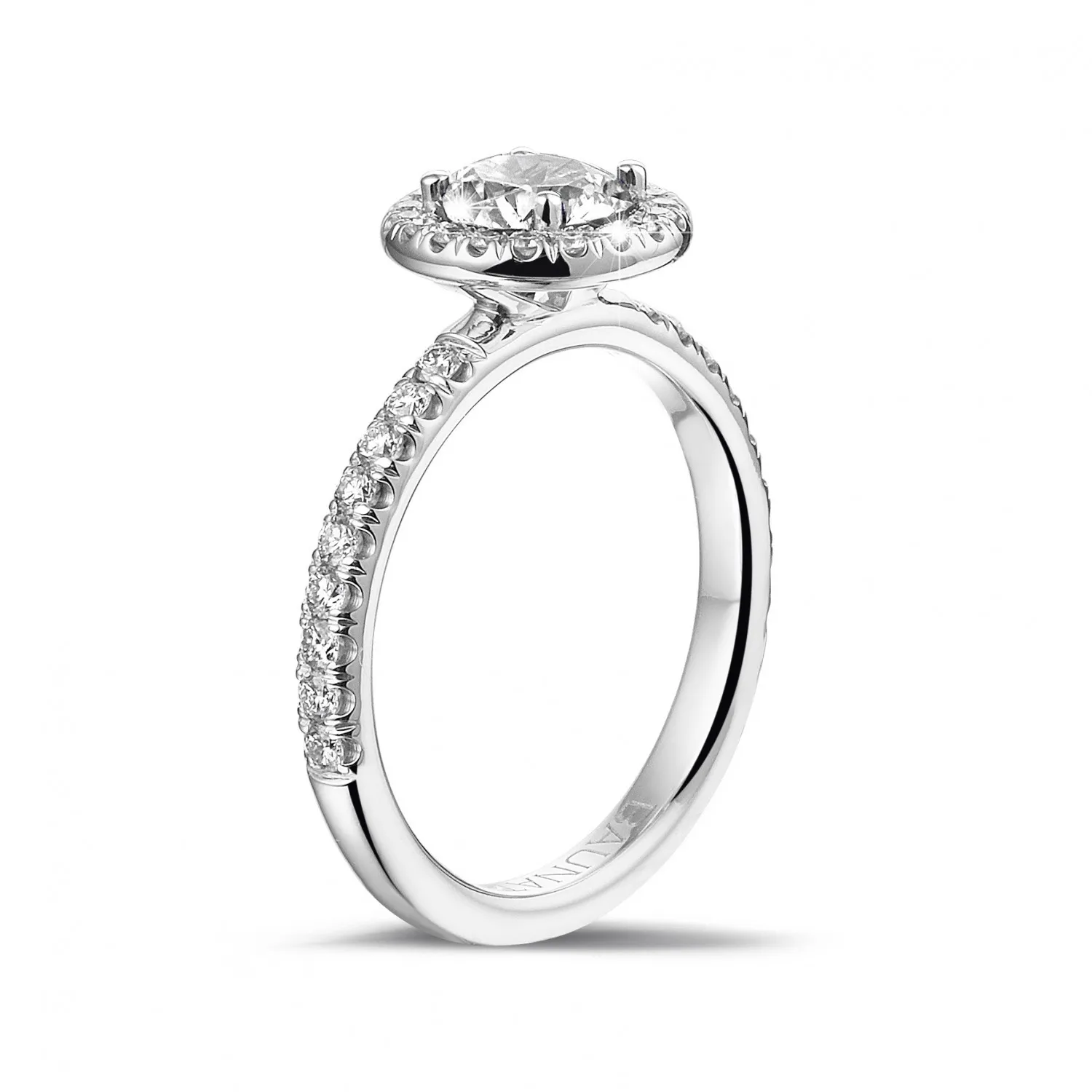 0.70 quilates halo anillo solitario en oro blanco con diamantes redondos 