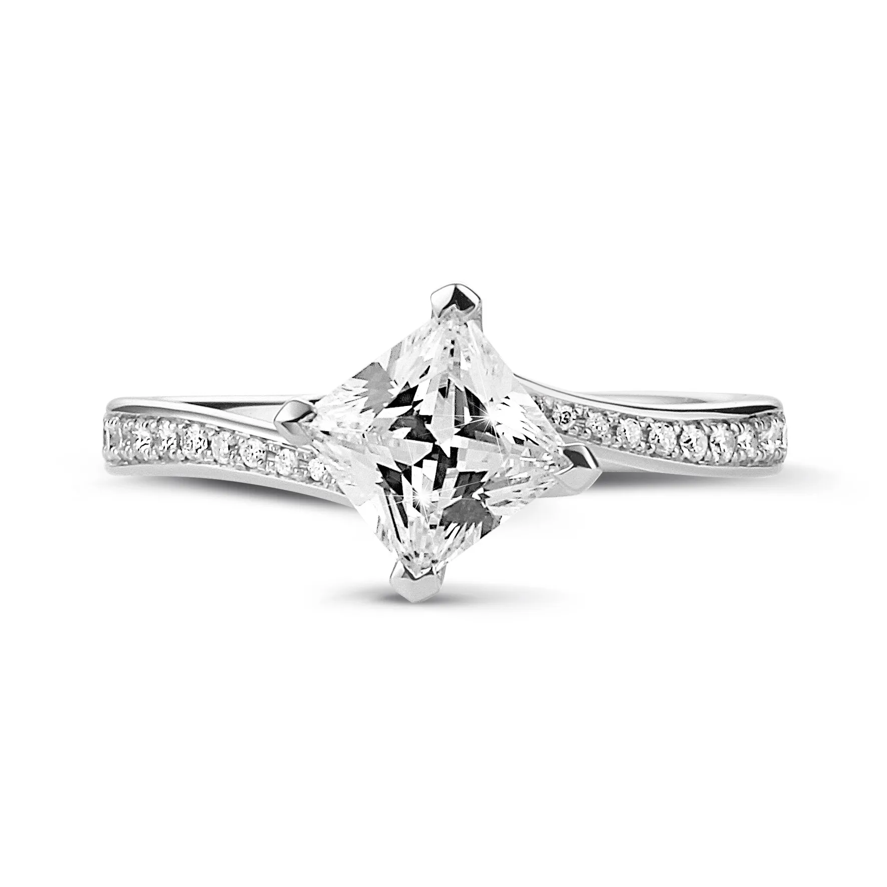 2.50 quilates anillo solitario en platino con diamante talla princesa y diamantes laterales 