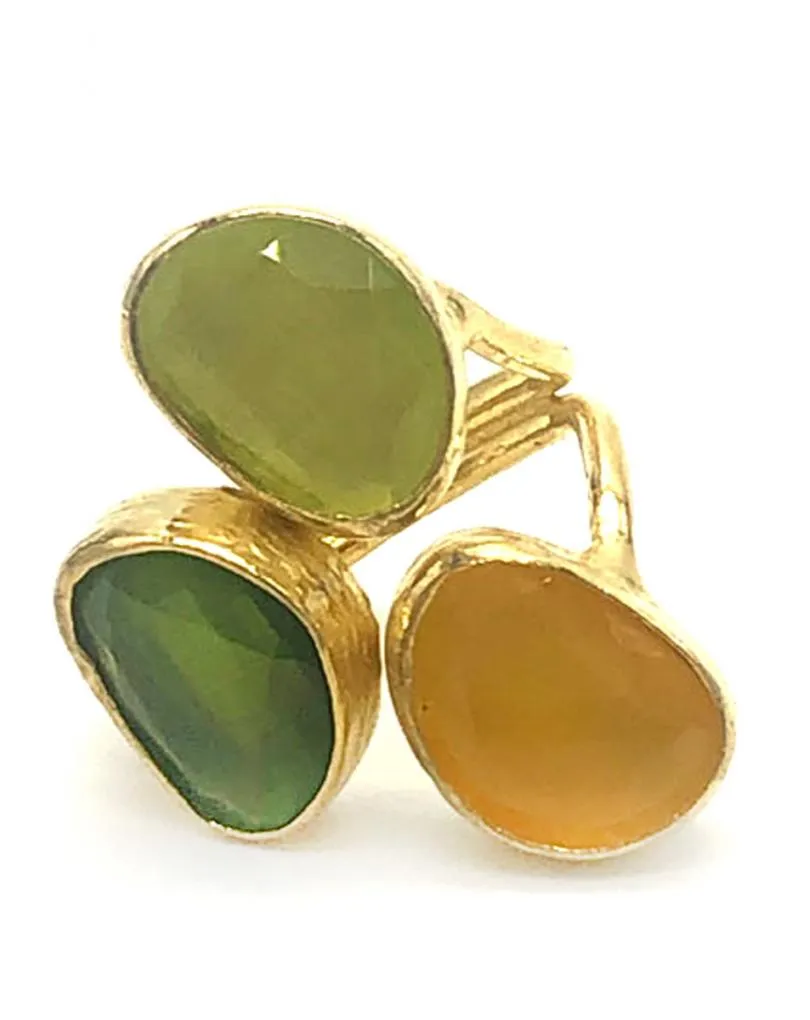 ANILLO TRICOLOR EN VERDES Y AMARILLO ALTA BISUTERÍA PARA MUJER