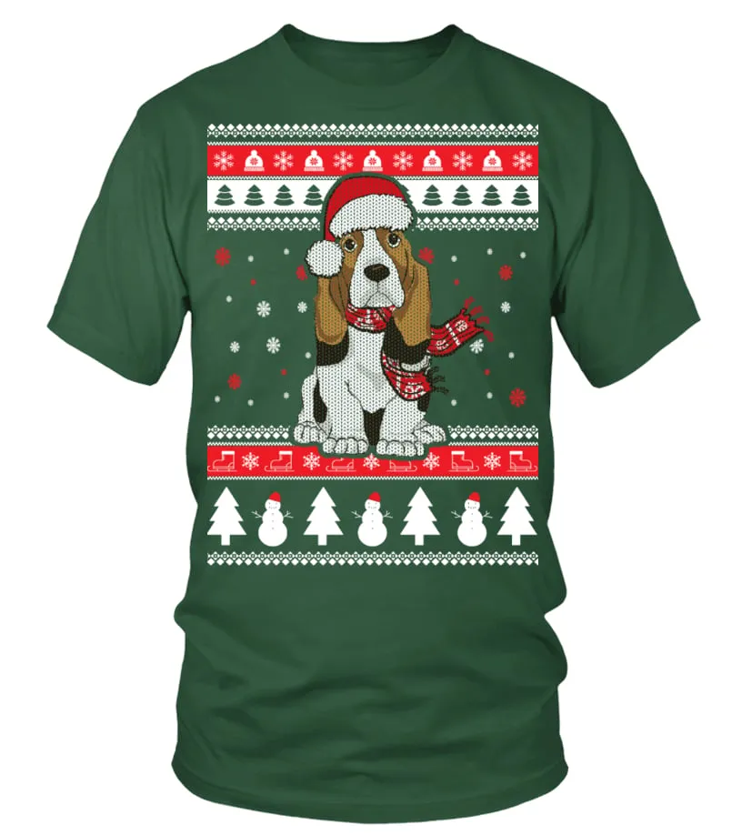 Basset Hound Christmas Sweater Camiseta cuello redondo Unisex
