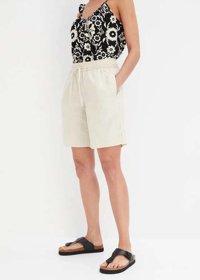 Bermudas con lino gris guijarro