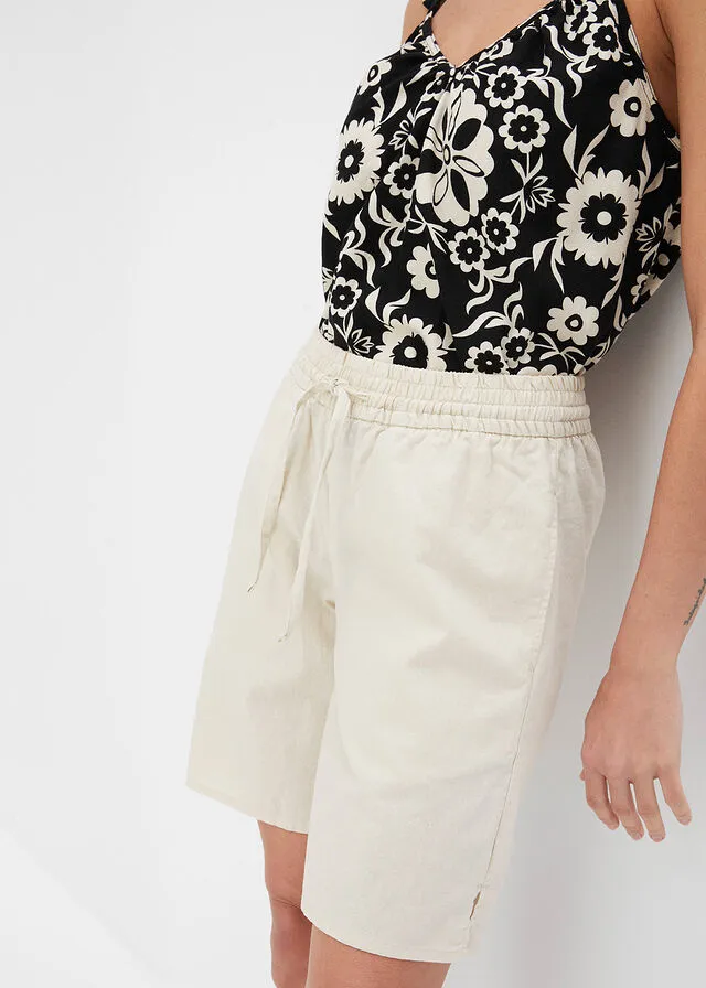 Bermudas con lino gris guijarro