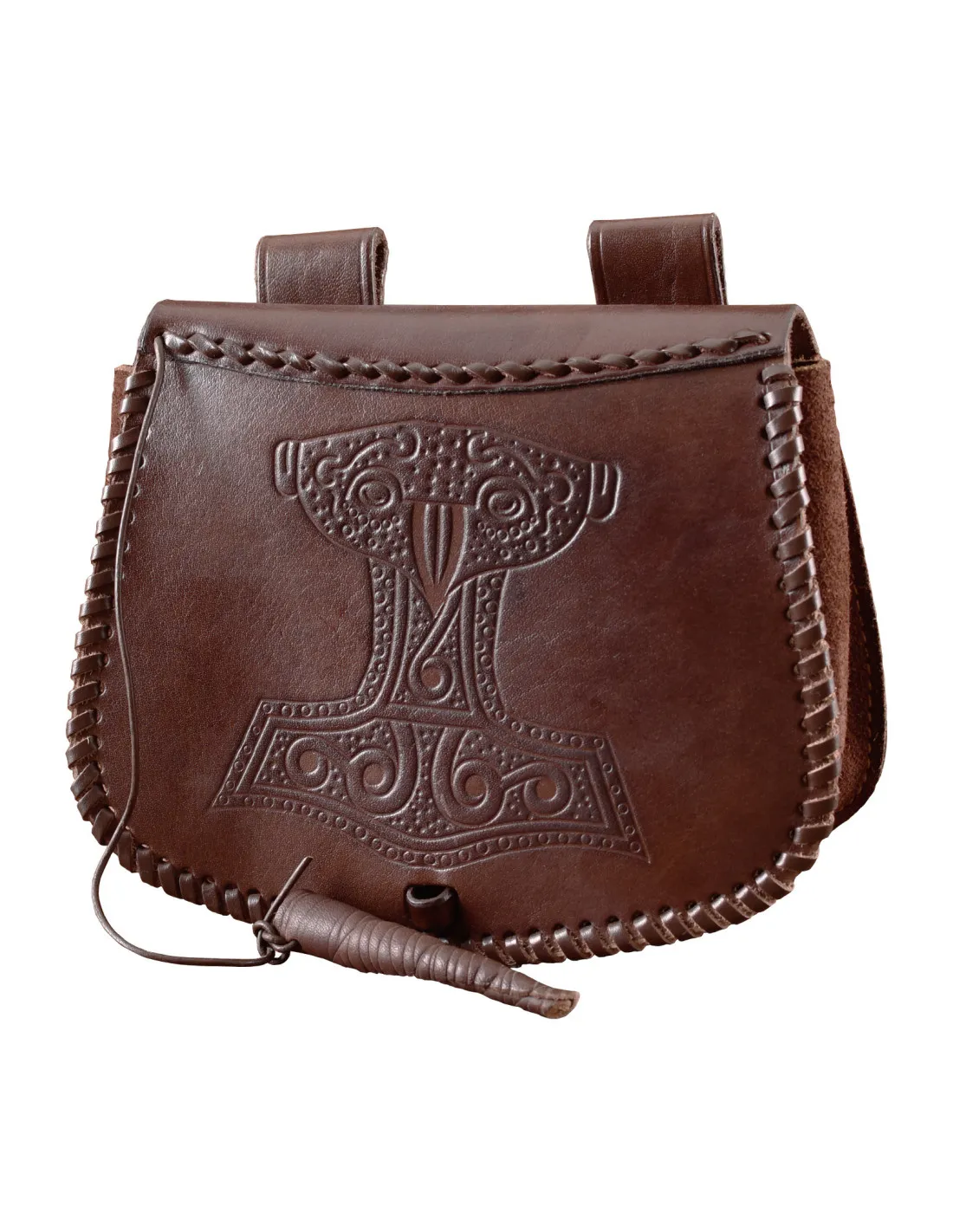 Bolsa Vikinga martillo de Thor en piel marrón, para llevar en el cinturón