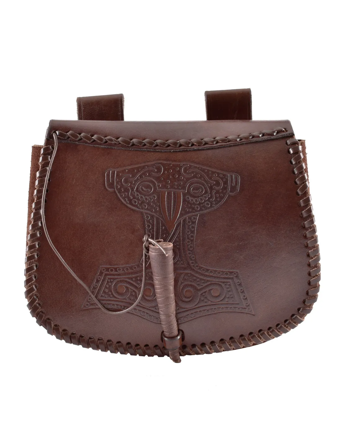 Bolsa Vikinga martillo de Thor en piel marrón, para llevar en el cinturón