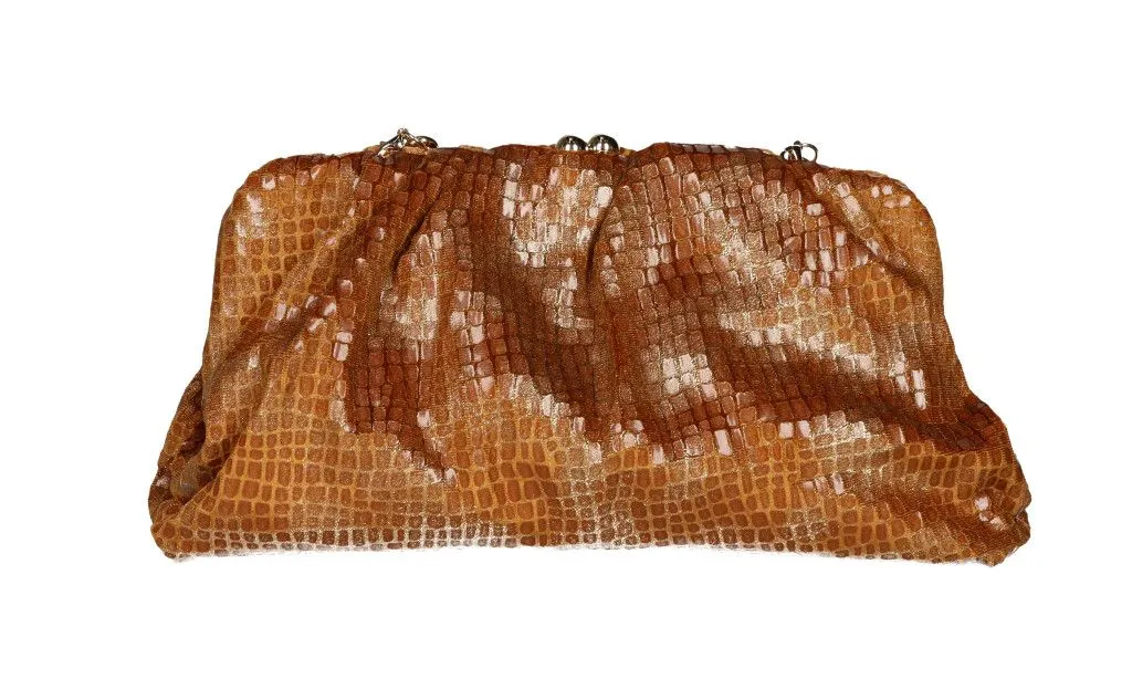 Bolso Mostaza Grabado y Fruncido Con Boquilla