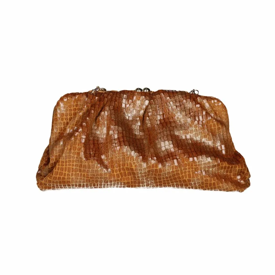 Bolso Mostaza Grabado y Fruncido Con Boquilla