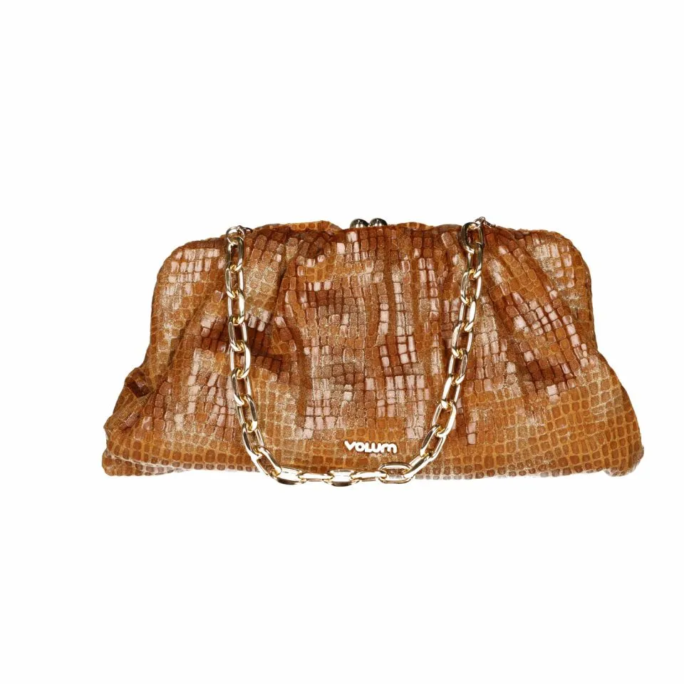 Bolso Mostaza Grabado y Fruncido Con Boquilla
