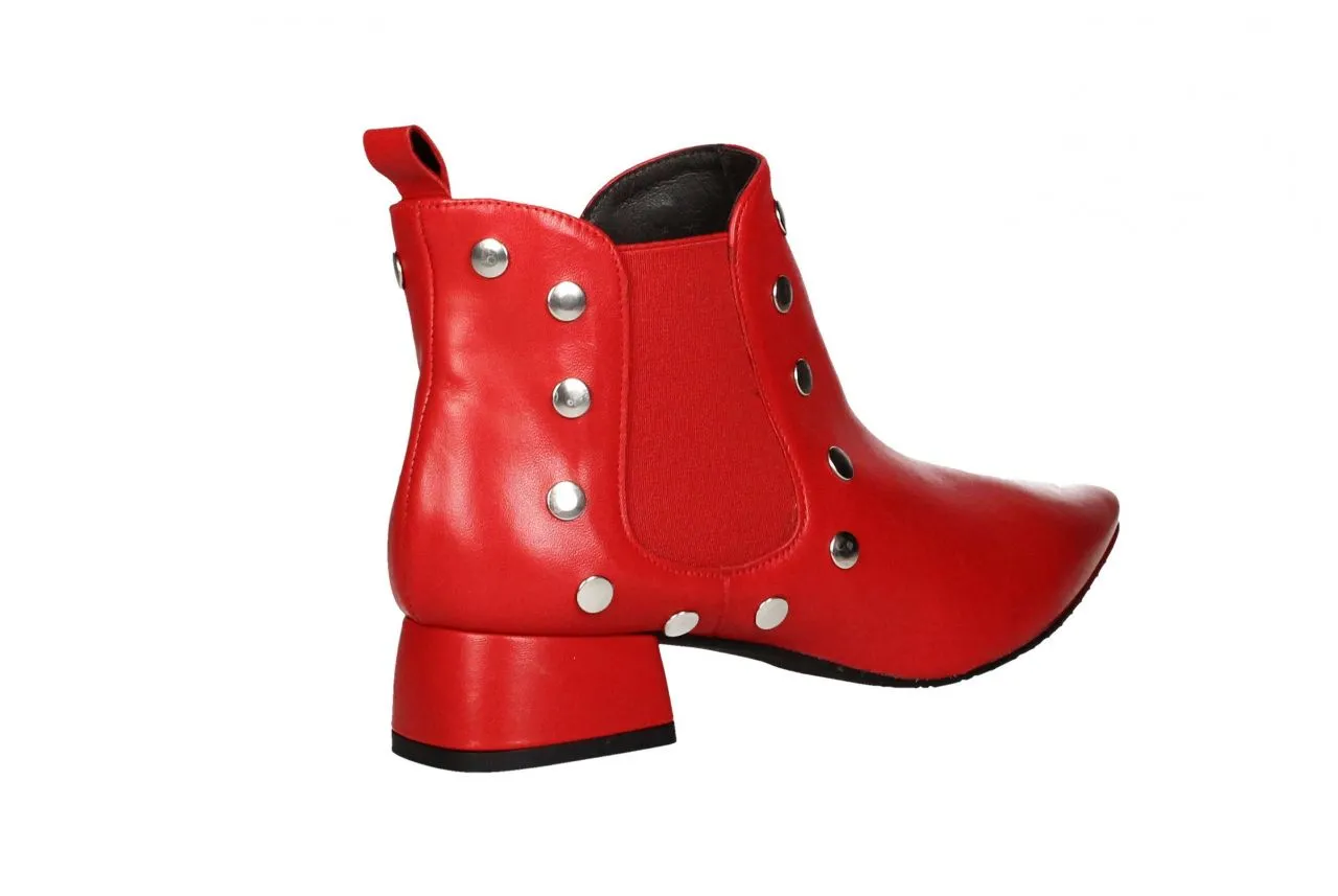 Botin Piel Rojo Elasticos Laterales Tachas Plata