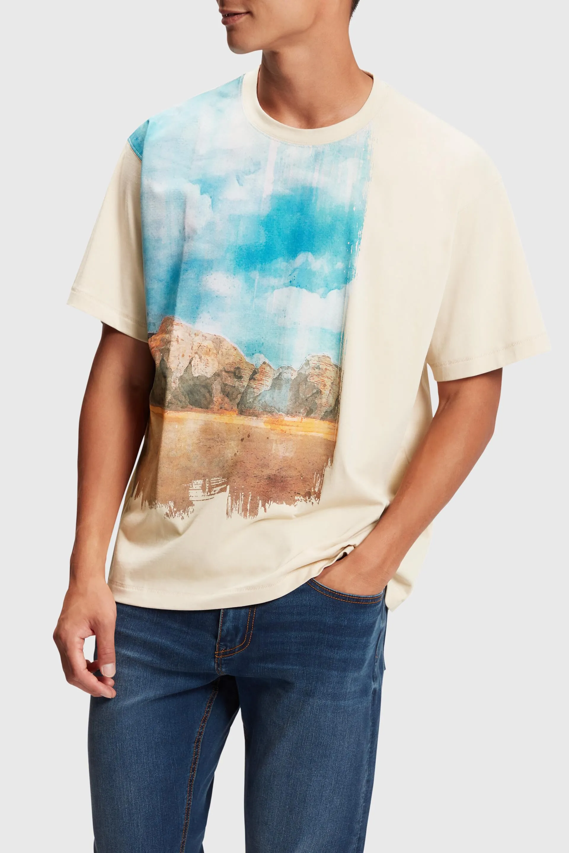 Camisa con estampado digital de paisaje en el panel delantero