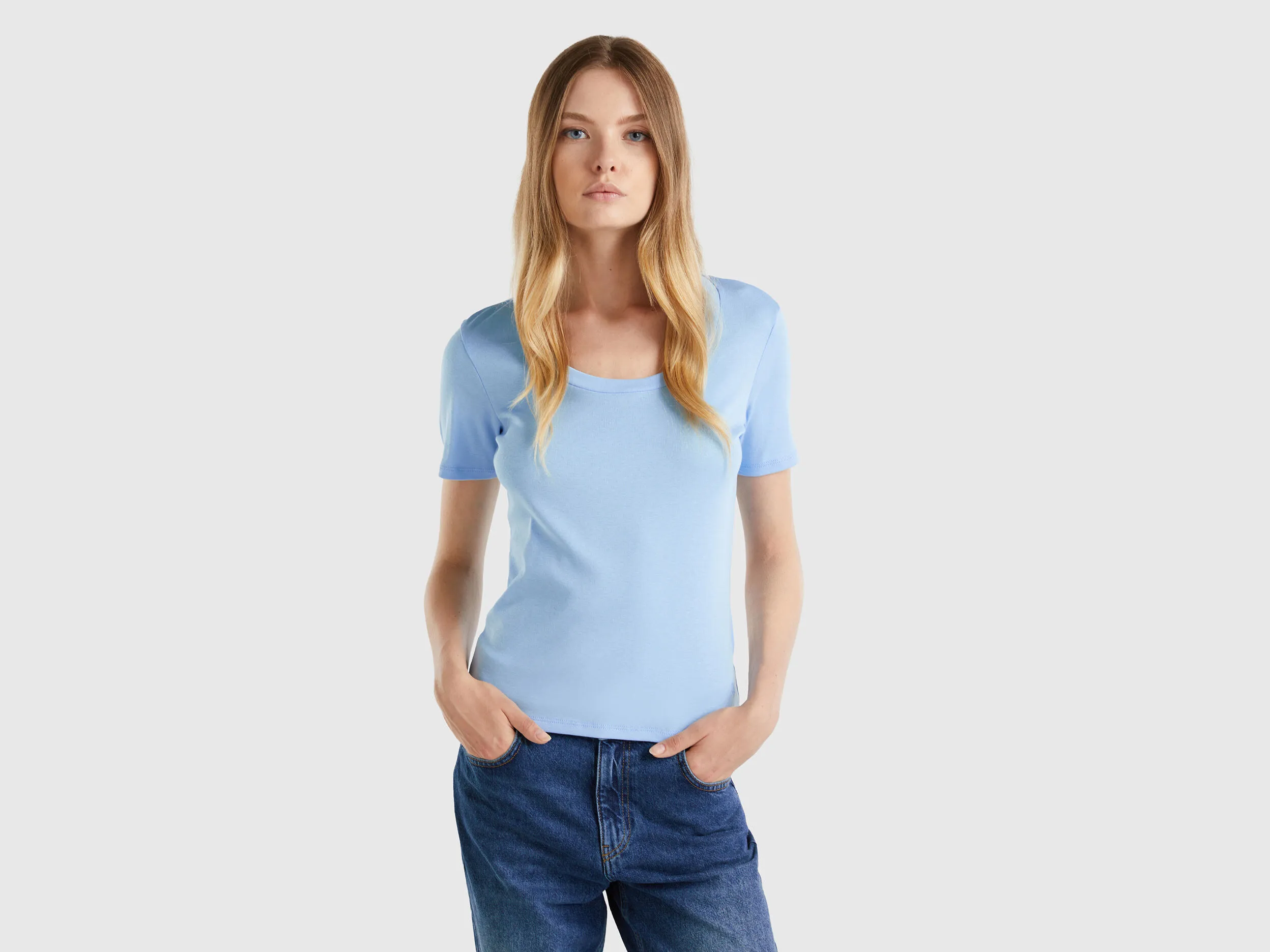 Camiseta de manga corta de algodón de fibra larga