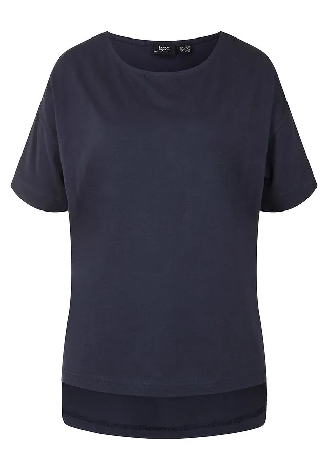 Camiseta holgada de algodón con aberturas laterales Azul marino