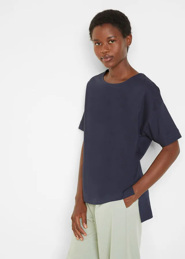 Camiseta holgada de algodón con aberturas laterales Azul marino