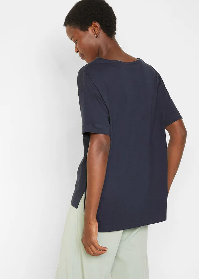 Camiseta holgada de algodón con aberturas laterales Azul marino