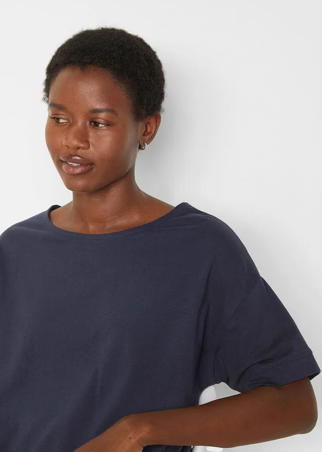 Camiseta holgada de algodón con aberturas laterales Azul marino