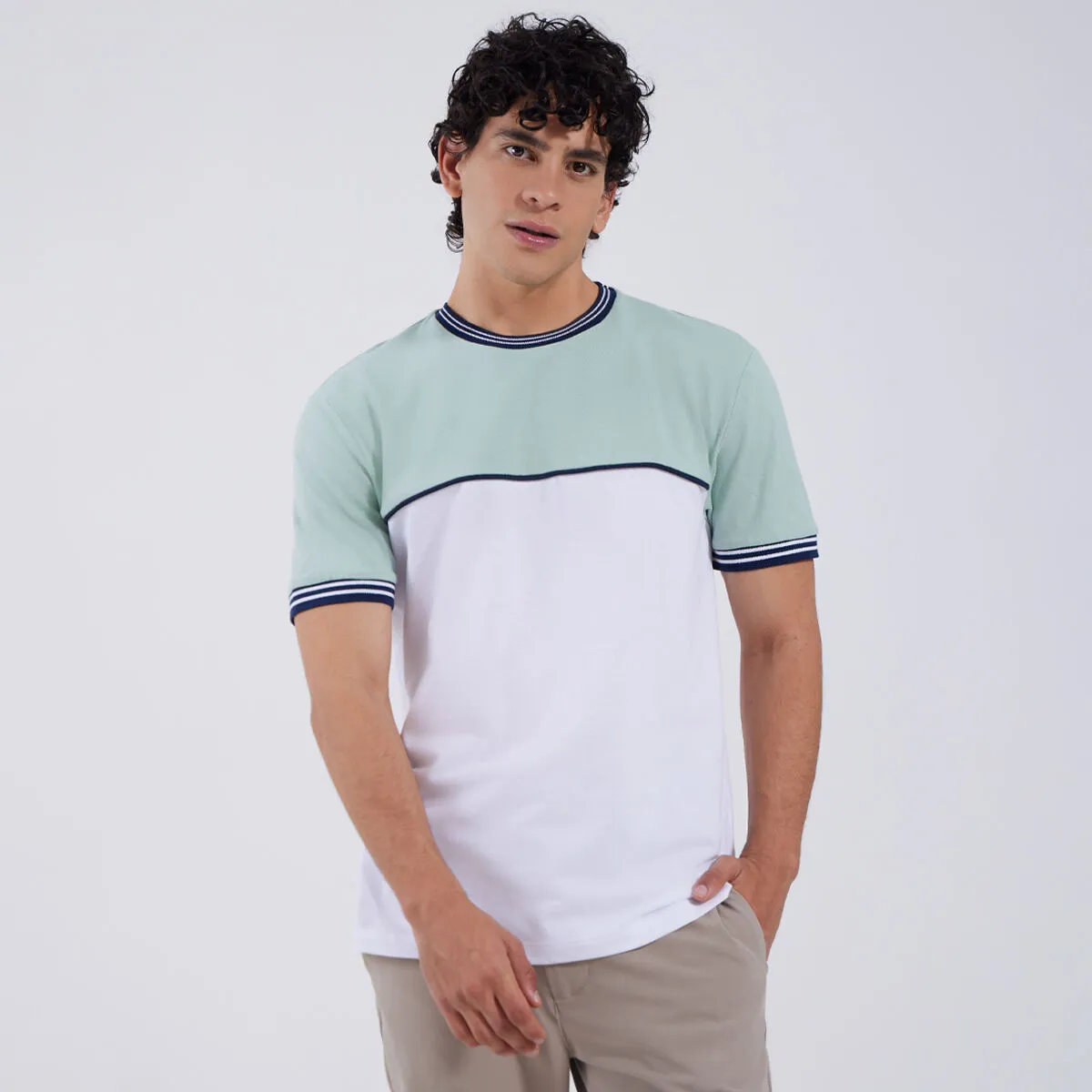Camiseta Manga Corta Con Franjas