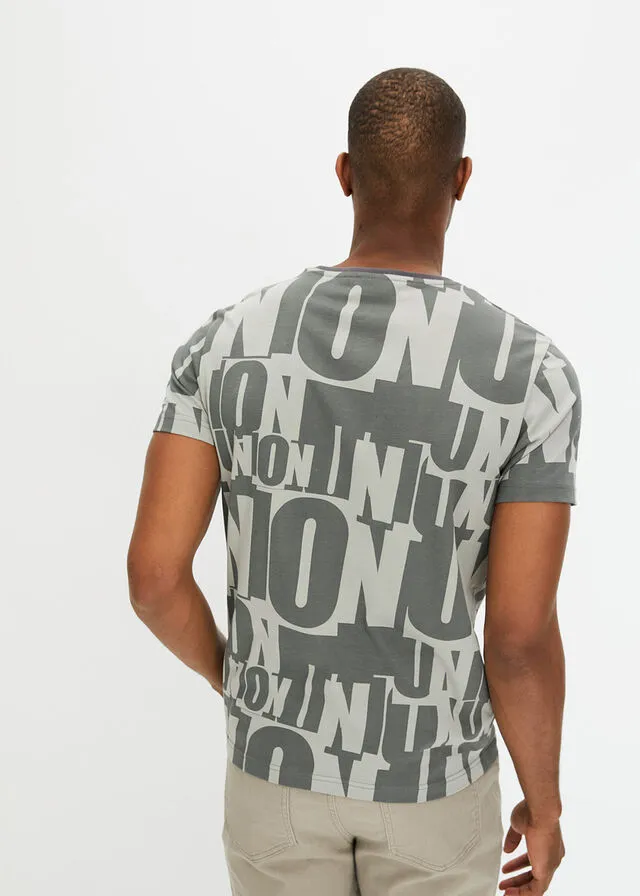 Camiseta, slim fit Gris neutro/antracita estampado