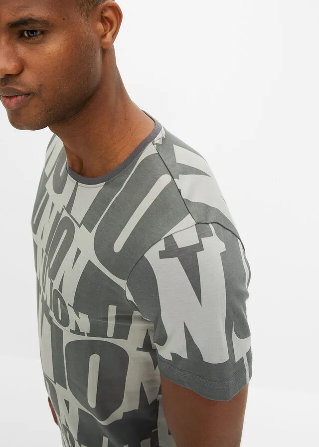 Camiseta, slim fit Gris neutro/antracita estampado