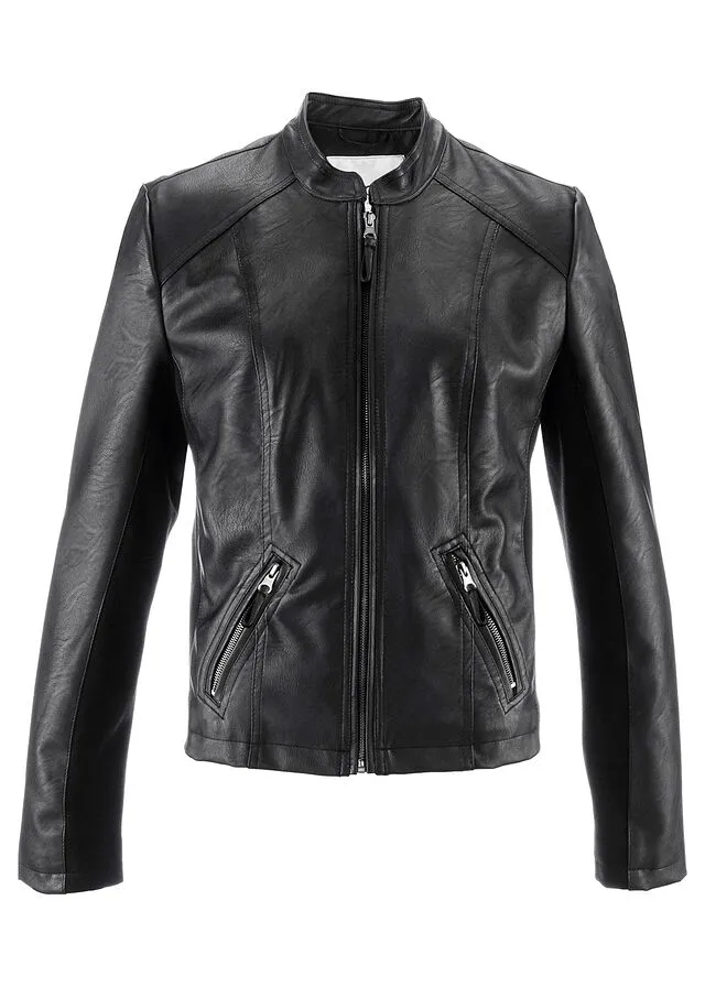 Chaqueta de piel sintética con insertos elásticos laterales Negro