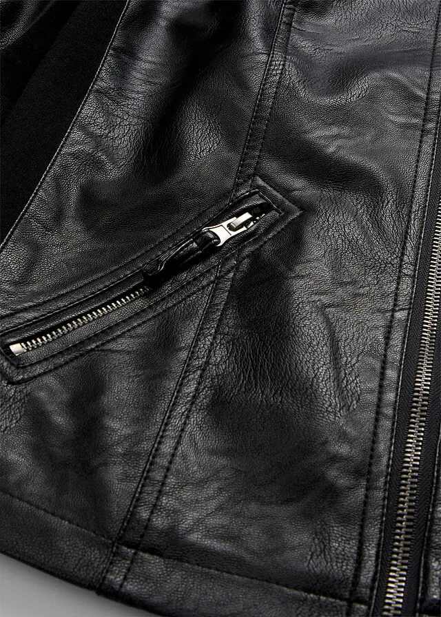 Chaqueta de piel sintética con insertos elásticos laterales Negro