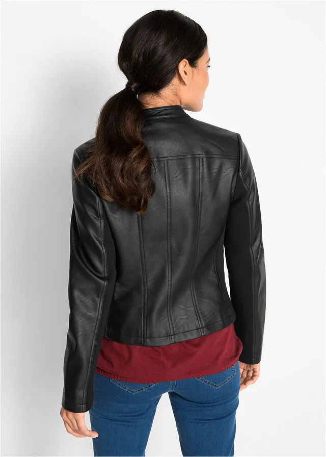 Chaqueta de piel sintética con insertos elásticos laterales Negro