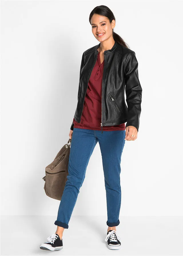 Chaqueta de piel sintética con insertos elásticos laterales Negro