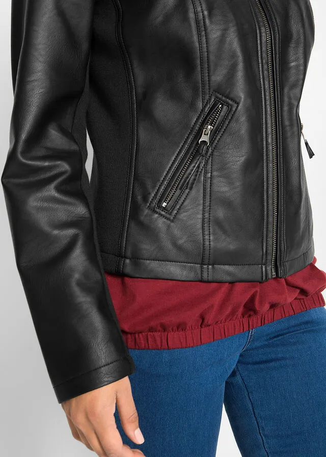 Chaqueta de piel sintética con insertos elásticos laterales Negro