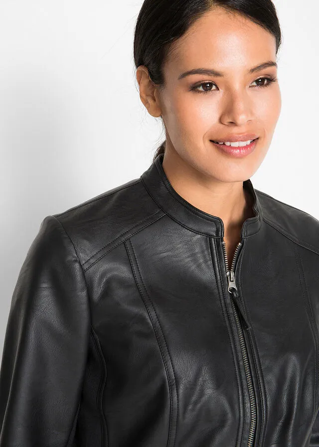 Chaqueta de piel sintética con insertos elásticos laterales Negro