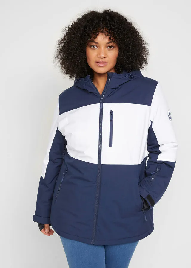 CHAQUETA FUNCIONAL DE ESQUí CON CAPUCHA Y MATERIAL IMPERMEABLE AZUL MARINOBLANCO