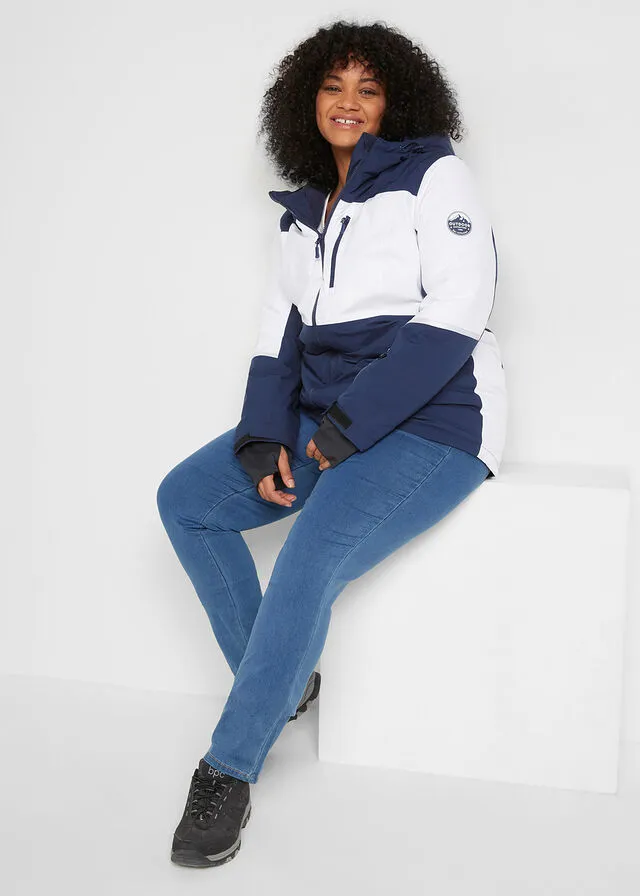 CHAQUETA FUNCIONAL DE ESQUí CON CAPUCHA Y MATERIAL IMPERMEABLE AZUL MARINOBLANCO
