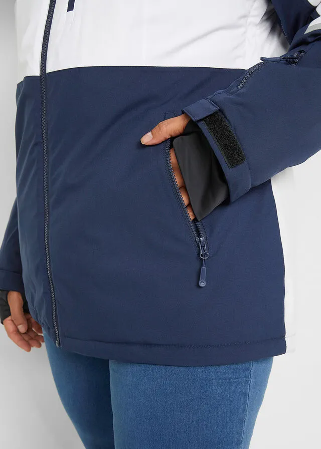 CHAQUETA FUNCIONAL DE ESQUí CON CAPUCHA Y MATERIAL IMPERMEABLE AZUL MARINOBLANCO