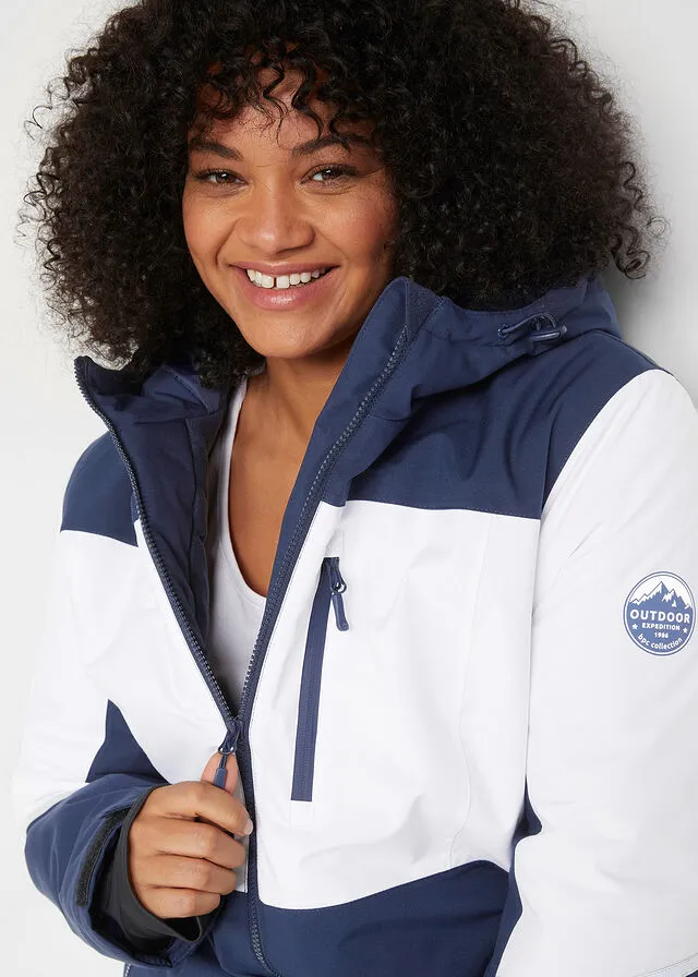 CHAQUETA FUNCIONAL DE ESQUí CON CAPUCHA Y MATERIAL IMPERMEABLE AZUL MARINOBLANCO