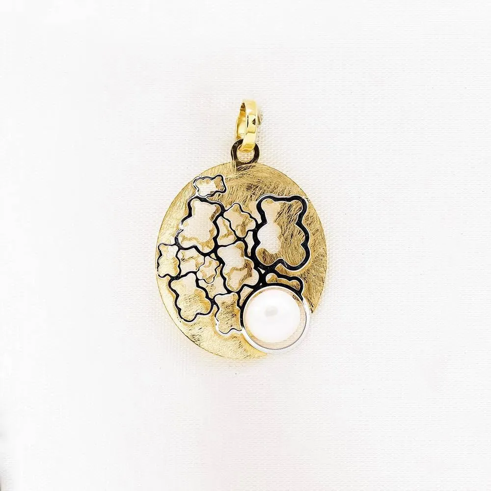 Colgante oro 18k bicolor con perla y ositos