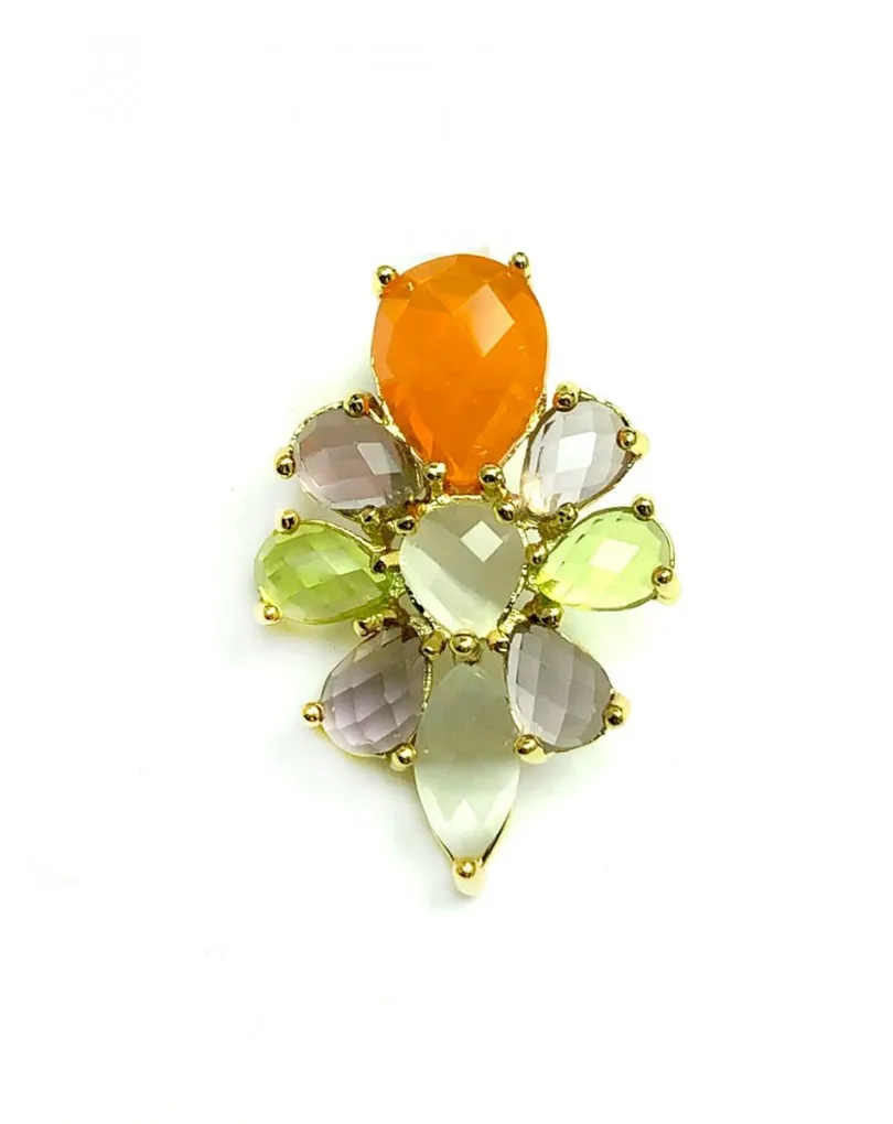 COLGANTES MUJER CHAPADOS EN ORO, ELEGANTE FLOR VERDE Y NARANJA