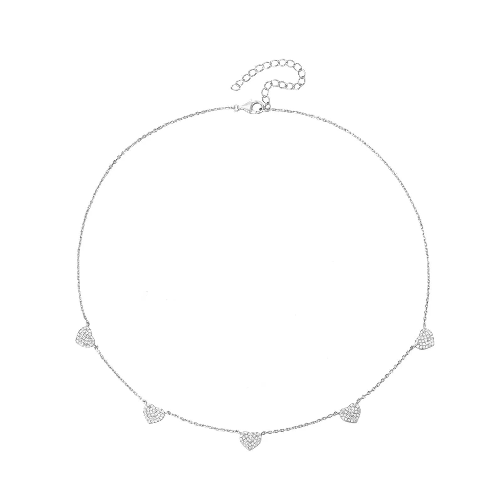 Collar Plata Corazones Con Circonitas