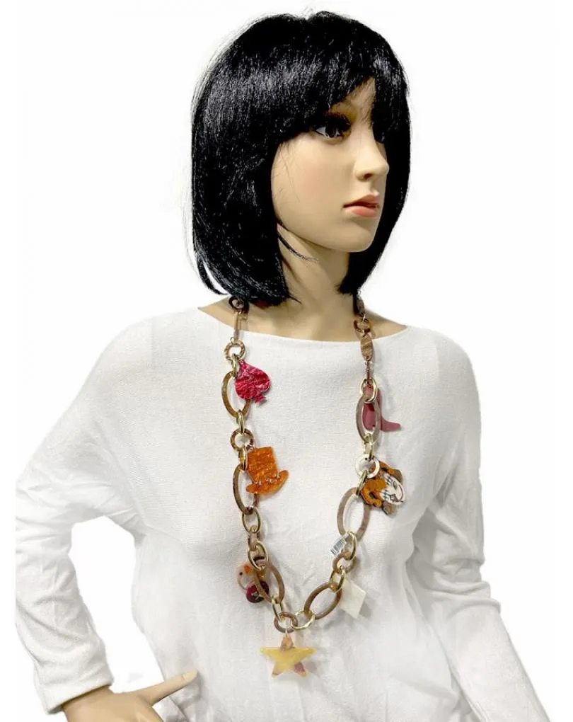 COLLARES MARRONES Y NARANJAS CON ARLEQUIN Y CARTAS PARA LOOK DE DIA
