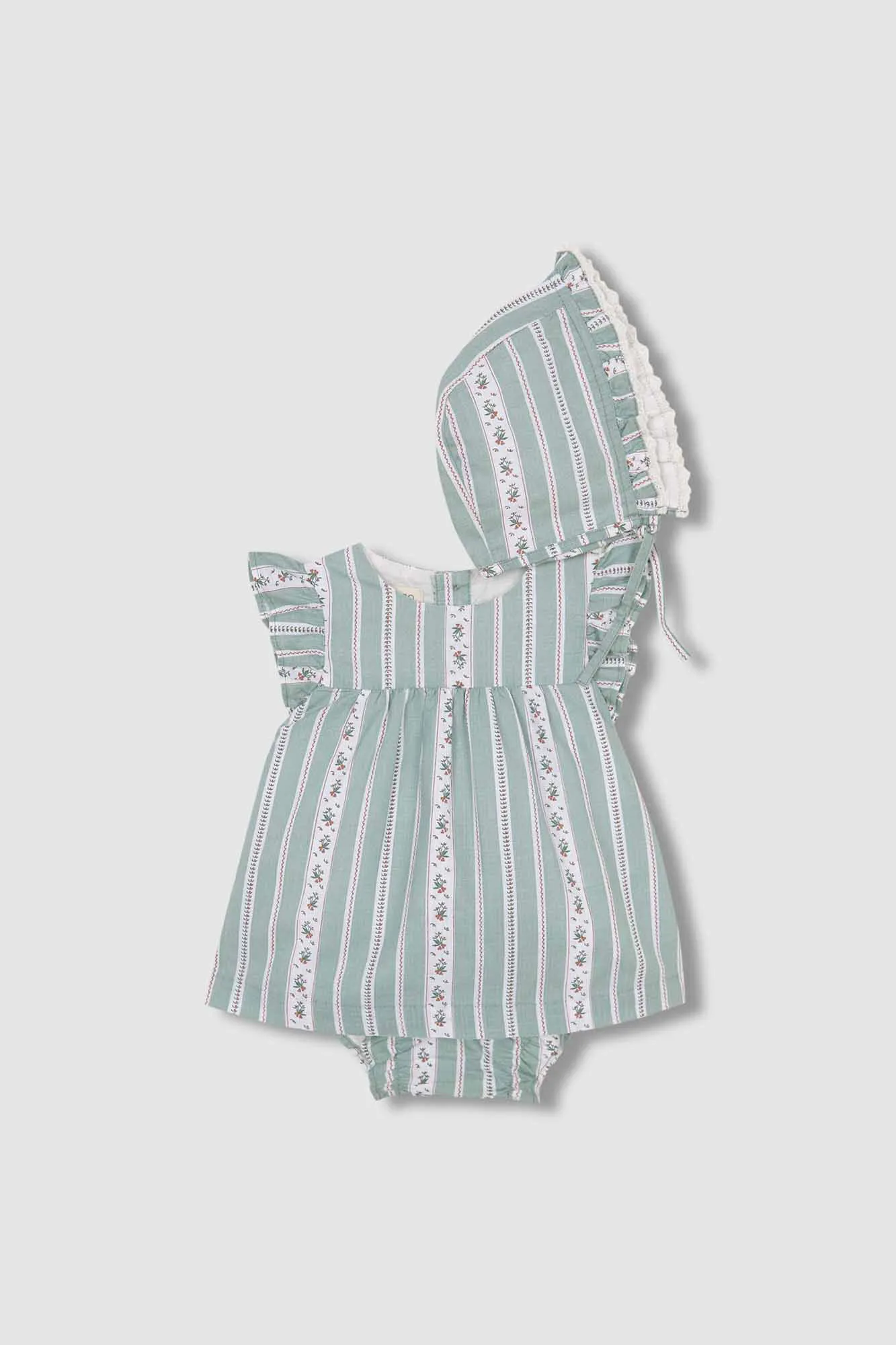 Conjunto Con Capota Rayas Y Flores Verde
