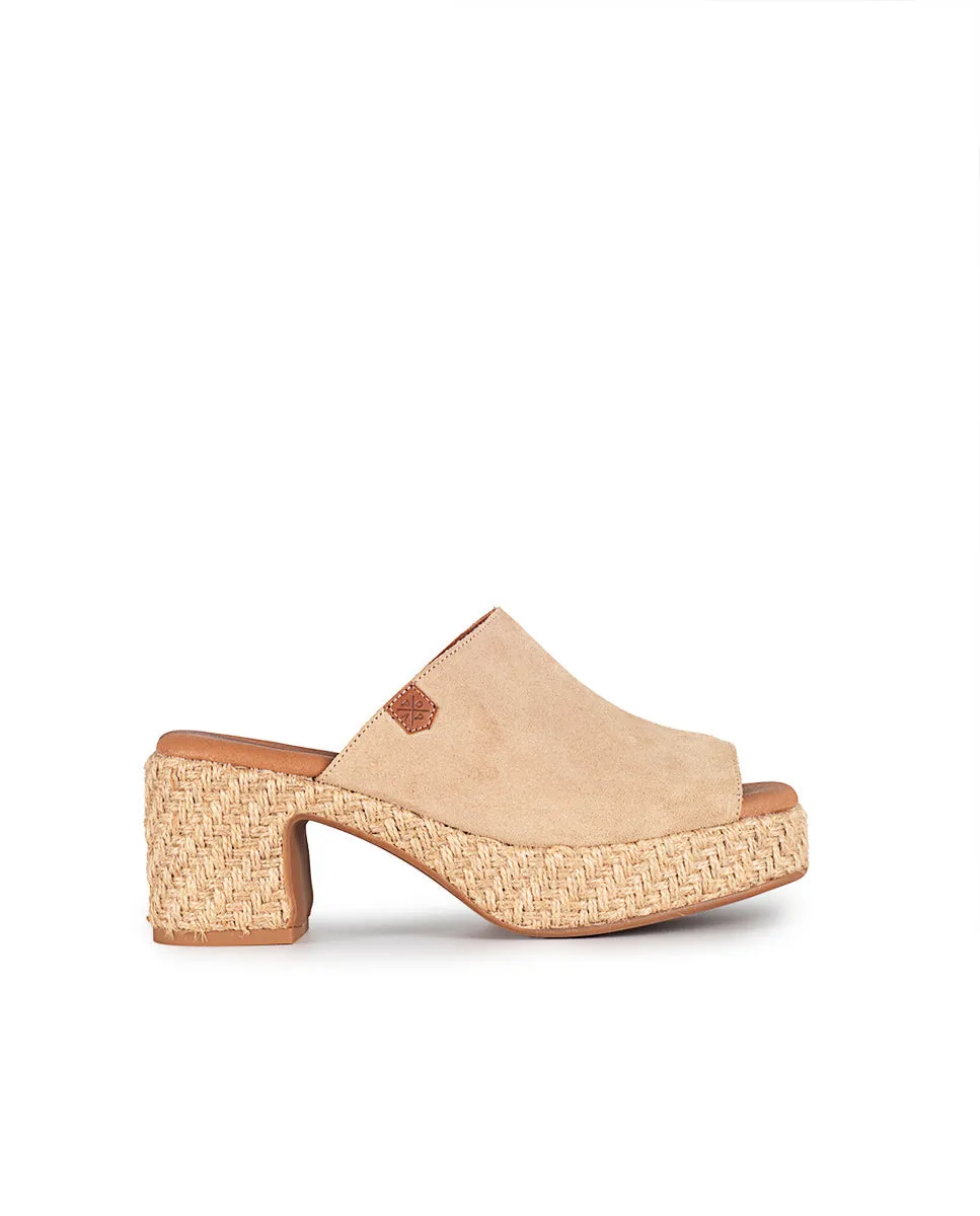 Cuña Tacón Tulum Serraje Beige