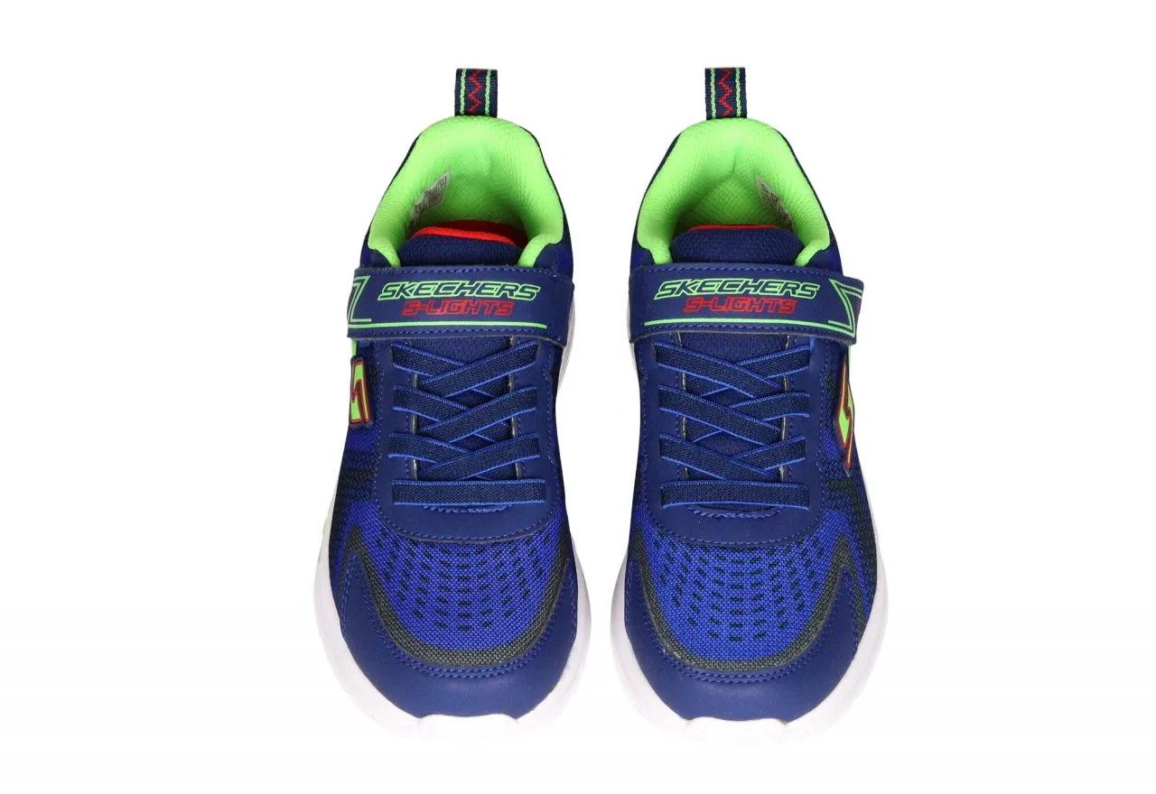 Deportivo Velcro Nylon Azul Piso Blanco Con Verde Fluor y Luces