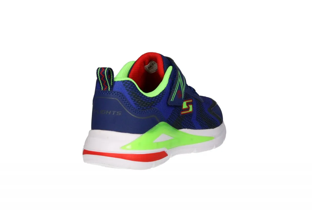 Deportivo Velcro Nylon Azul Piso Blanco Con Verde Fluor y Luces