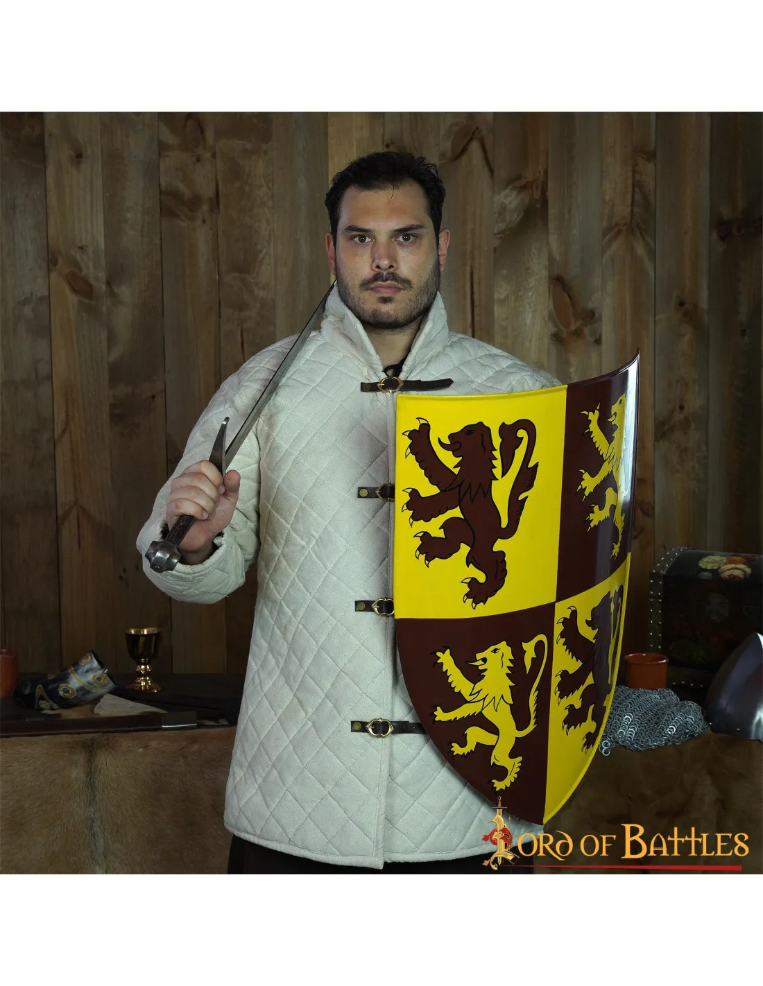 Escudo galés Owain Glyndwr con estampado león rampante