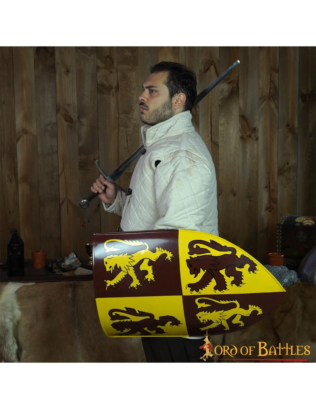 Escudo galés Owain Glyndwr con estampado león rampante