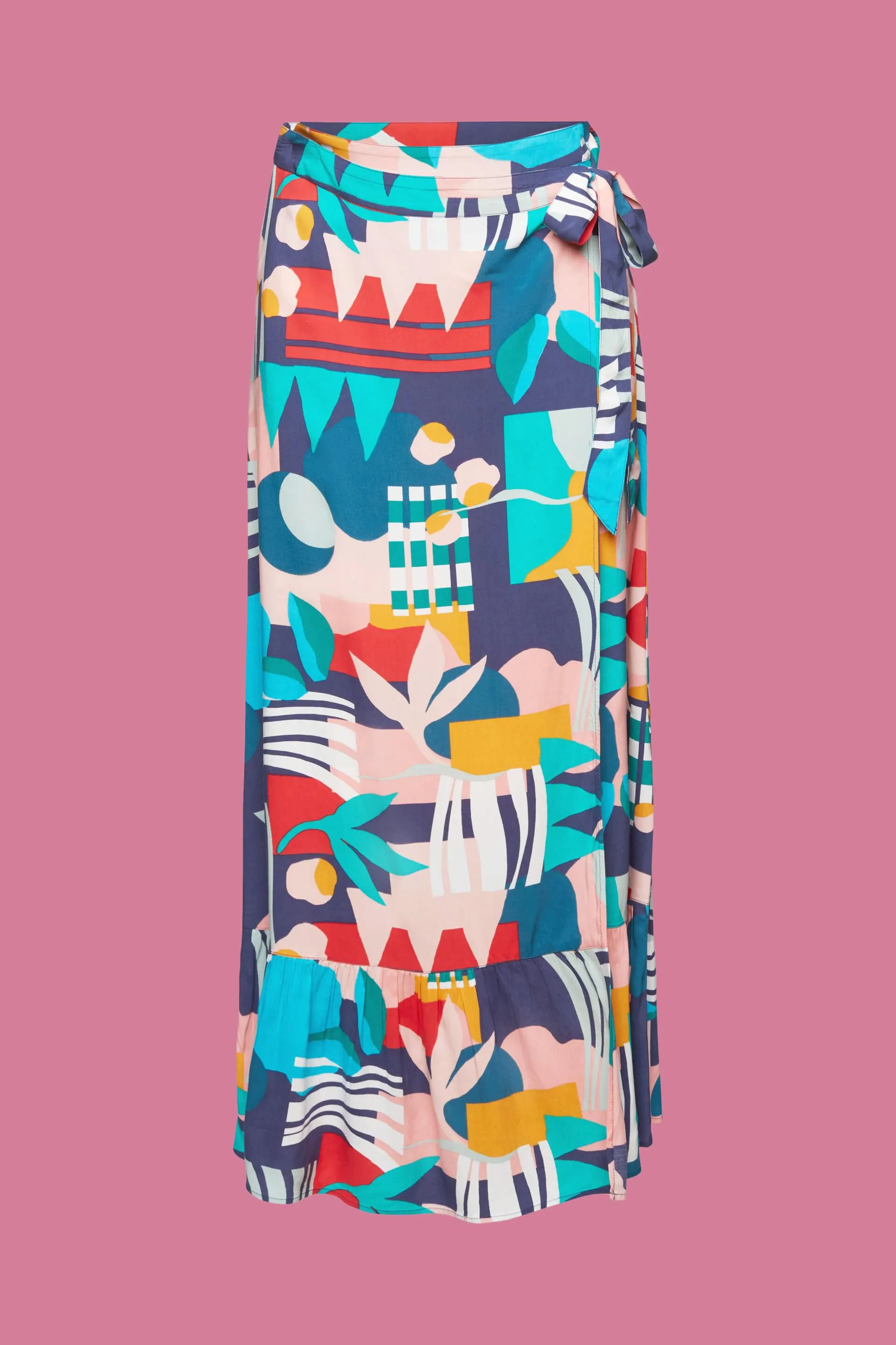 Falda con efecto cruzado y estampado multicolor