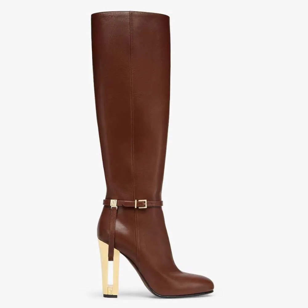 FENDI BOTAS DE TACóN ALTO DELFINA DE PIELMARRóN