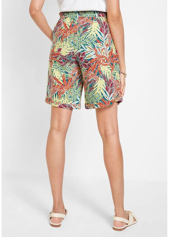 Holgadas bermudas estampadas con lino Azul petróleo estampado