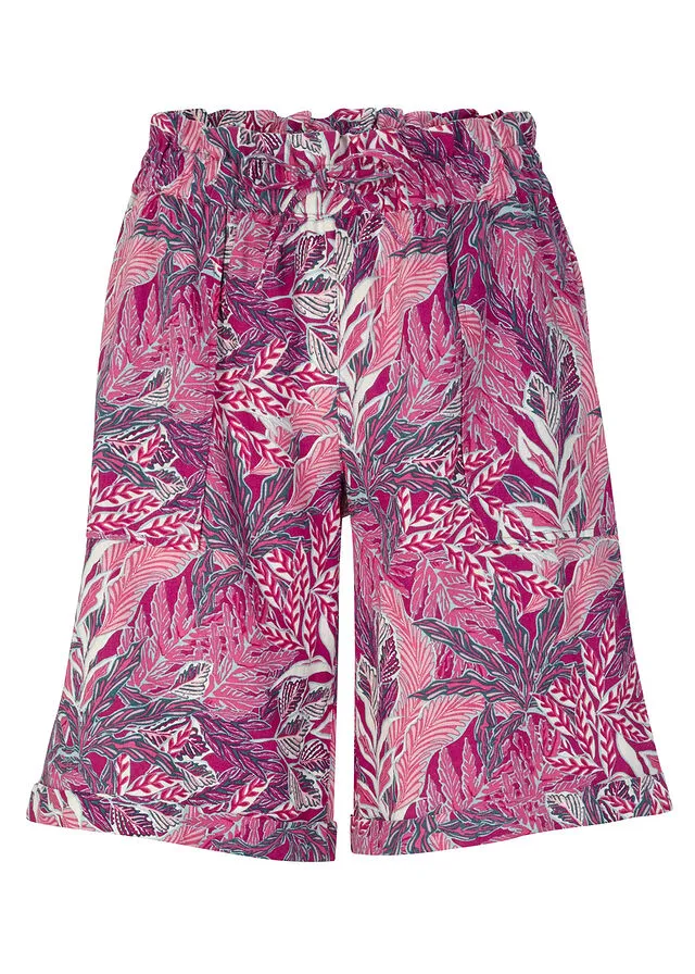 Holgadas bermudas estampadas con lino Orquídea púrpura estampado