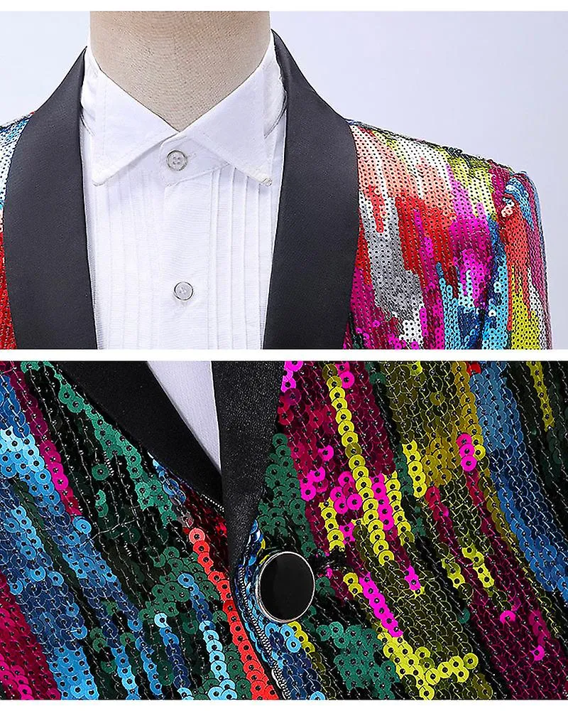 Hombre colorido de lentejuelas Blazer Shawl Collar Slim Fit Performance Suit Jacket