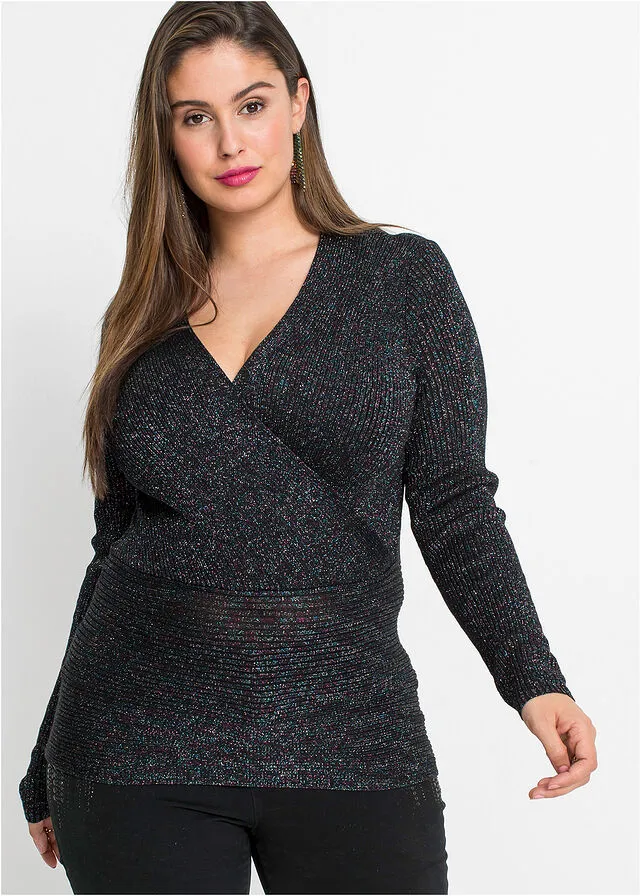 Jersey acanalado con lúrex Negro