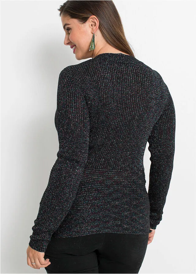 Jersey acanalado con lúrex Negro