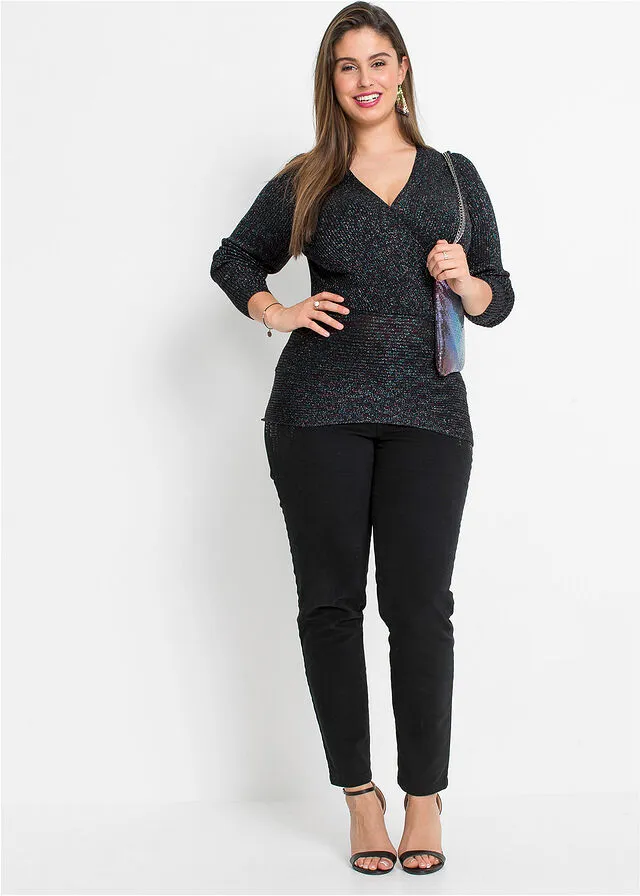 Jersey acanalado con lúrex Negro